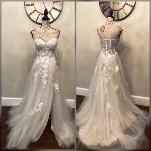 One shoulder elegant a-line wedding dress or ball gown